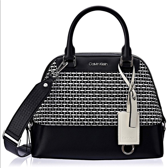 Calvin Klein Clara Stucco Leather Key Dome Satchel - Picture 3 of 8